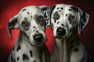 Dalmatian duo embraces, showcasing their heartwarming bond of love AI Generated photo