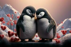 Adorable penguin couple, a perfect choice for a February 14th card AI Generated photo