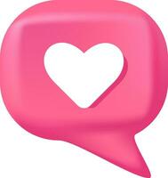 Heart sign on pink speech bubbles. Vector 3d render speech bubble. Question and answer bubble in pink colors. Support chat 3d banner. Information tag shape. Quiz answer label. Barbie concept