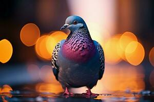 Pigeon in a blurred background, illustrating an abstract silhouette concept AI Generated photo