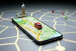 Mobile guidance. Smartphones map app assists road navigation with ease AI Generated photo