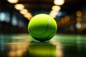 pre servir momento pelota asciende como tenis jugador prepara, capturado en listo movimiento ai generado foto