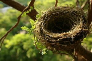 Natures artistry a birds nest cradled in the trees embrace AI Generated photo