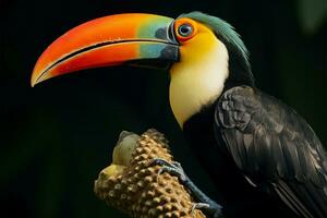 Magnificent toucans side profile reveals its distinctive and colorful appearance AI Generated photo