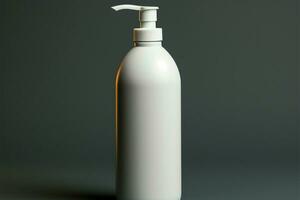 Clean white pump bottle contrasts with a muted gray backdrop AI Generated photo