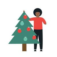 un joven hombre con un invalidez es preparando a celebrar el Navidad Días festivos vector