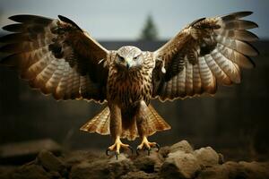 The common buzzard, Buteo buteo, takes to the air in flight AI Generated photo