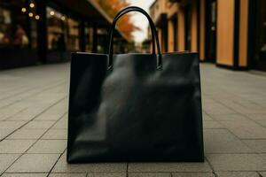Customizable shopping concept with a blank black paper bag mockup AI Generated photo