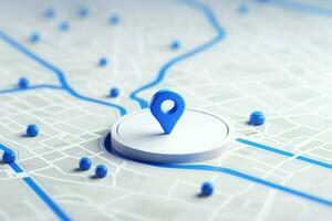 blanco lienzo. azul ubicación icono encarna GPS navegación y rastreo ai generado foto