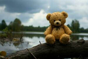 Dark toned vintage bear doll evokes solitude, a silent sentinel AI Generated photo