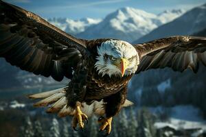 Eagles close up Aerial prowess showcased in both flight and landing AI Generated photo