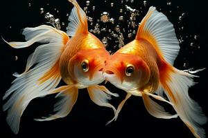 In their tank, goldfish express love with a heart shaped symbol AI Generated photo
