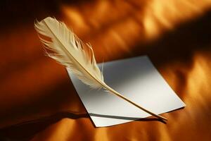 a piece of paper with a feather sticking out of it AI Generated photo