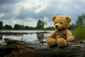 Vintage bear doll, a somber companion from a bygone era AI Generated photo