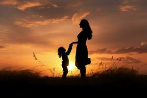 Mother and child silhouettes captured in a heartwarming full shot AI Generated photo