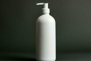 White pump bottle on a sleek gray background, minimalist elegance AI Generated photo