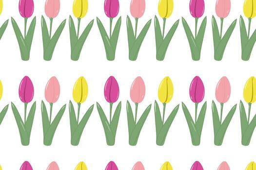 resumen interminable modelo de multi de colores tulipanes arreglado en fila en de moda brillante sombras. primavera vector