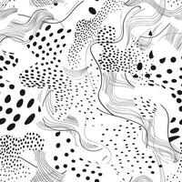 Abstract dotted seamless pattern with chaotic flowing swirl lines and blots in geometric style. Dots and blots artistic stylish polka dot ornamental endless background vector