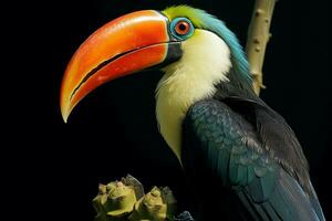 A colorful toucan captured in a striking side profile portrait AI Generated photo