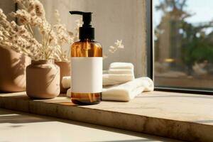 Countertop adorned with a moisturizing lotion, a daily essential AI Generated photo