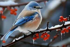 el belleza de invierno es complementado por el presencia de aves ai generado foto