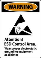 Warning Sign Attention ESD Control Area Wear Proper Electrostatic Grounding Equipment At All Times vector