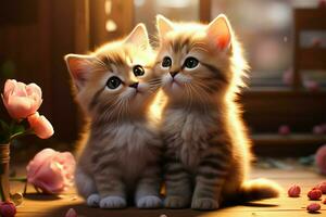 A loving Valentines Day scene featuring two adorable kittens in embrace AI Generated photo