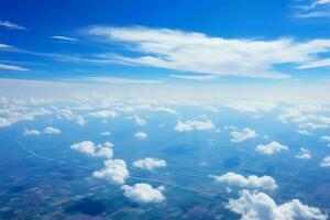 Serenity above. Blue sky with textured clouds crafts calming backdrop AI Generated photo