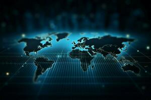 negocio tecnología fondo, mundo mapa en azul polca puntos tema ai generado foto