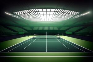 Green indoor tennis court captured during daytime, photo