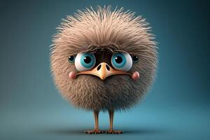 Illustration of a Cute Sad Cartoon Ostrich Character, photo