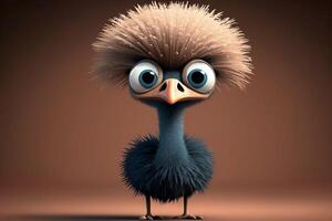 Illustration of a Cute Sad Cartoon Ostrich Character, photo