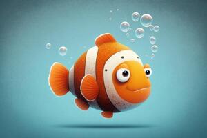 Cartoon 3d fish, soft pastel color, perfectly detailed entire body. 3D cute fish avatar, photo