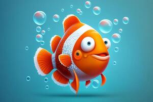 Cartoon 3d fish, soft pastel color, perfectly detailed entire body. 3D cute fish avatar, photo