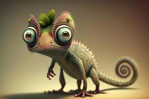 Cute 3D Cartoon Chameleon, photo