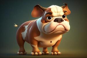 Cute 3d cartoon bulldog on dark background, photo