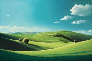 Illustration of a serene landscape featuring a lush green tree created with technology photo