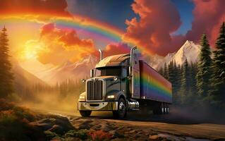 A Truck Revels in the Splendor of Nature, Generative Ai photo