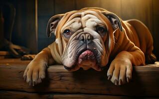 High-Quality Capture of an English Brown Bulldog relaxing photo