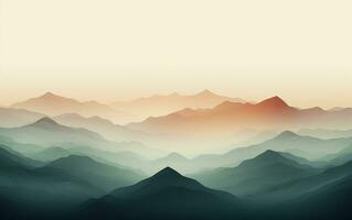 Misty Mountain Serenity, Tranquil Gradient Background, Generative Ai photo