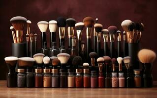 Collection of Makeup and Brushes, Generative Ai photo