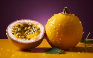 un profesional foto de un pasión Fruta en un blanco fondo, generativo ai