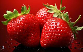 A realistic illustration of strawberries with a minimalist design, Generative Ai photo