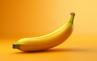 A realistic illustration of a single banana with a minimalist design on a yellow background, Generative Ai photo