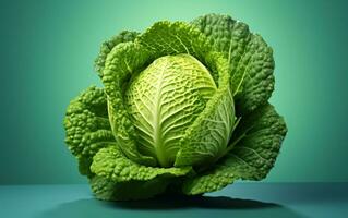 A realistic illustration of a single cabbage with a minimalist design on a light background, Generative Ai photo