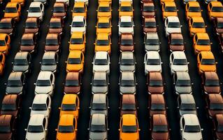 Illustration of a patterned background with rows of cars, Generative Ai photo