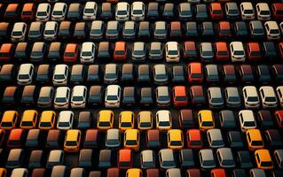 Illustration of a patterned background with rows of cars, Generative Ai photo