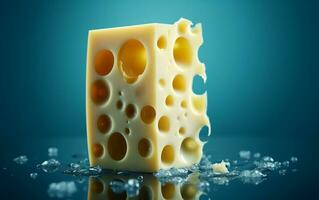 A professional photo of Swiss cheese on a white background, Generative Ai