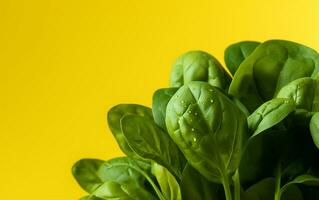 Close-up of spinach on a light yellow background, Generative Ai photo