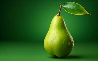 Realistic photography of a pear on a green surface, Generative Ai photo